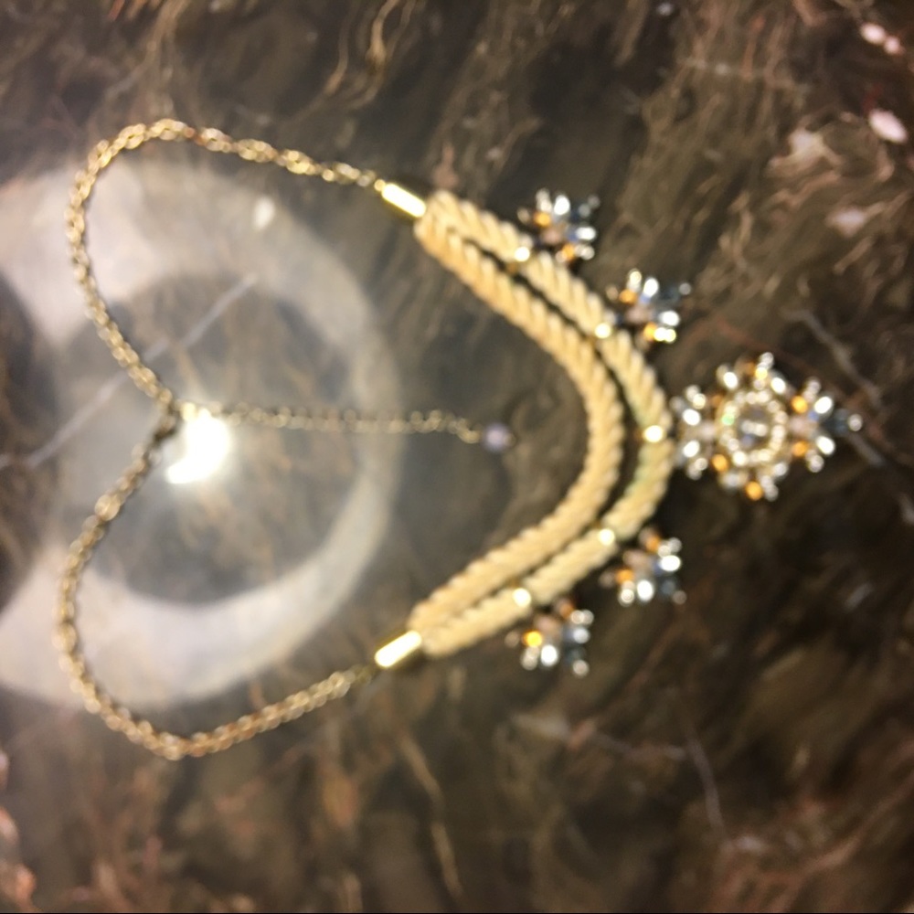 Double rope gold jewel necklace ivory rope